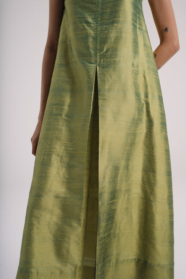 Laura - Long Silk Dress - Blueish Green
