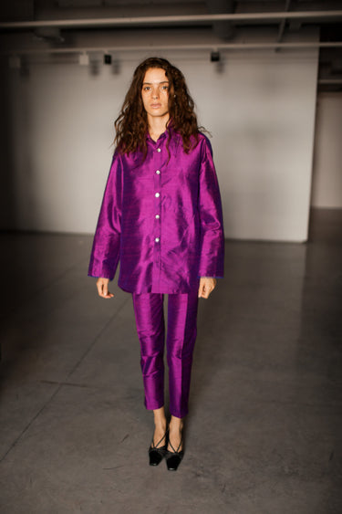 Idil Silk Shantung Pants - Indian violet