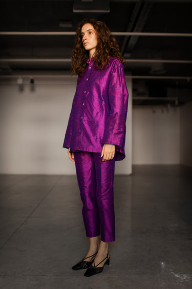 Idil Silk Shantung Pants - Indian violet