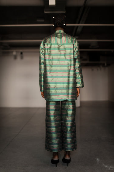 Ira Silk Shantung Pants - Sage stripes