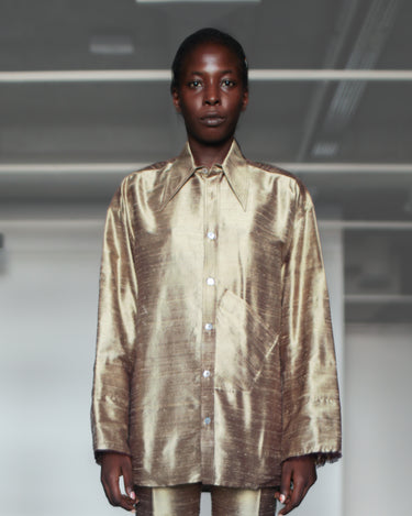 Ellie Silk Shantung Shirt - Antique Gold