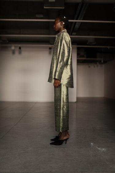 Ira Silk Shantung Pants - Sage Army