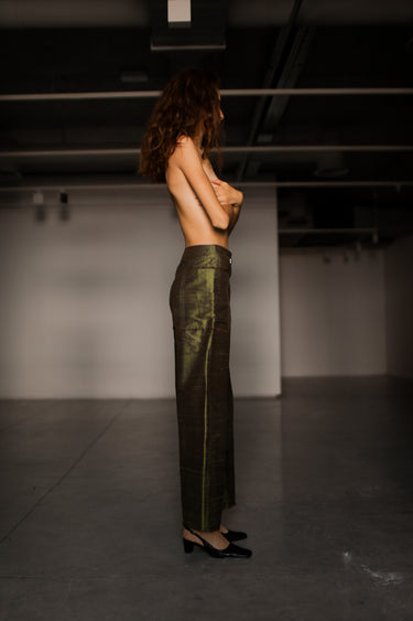 Ira Silk Shantung Pants - Olive green
