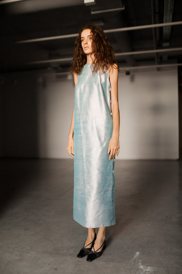 Sonia Silk Shantung Dress - Blue Blush