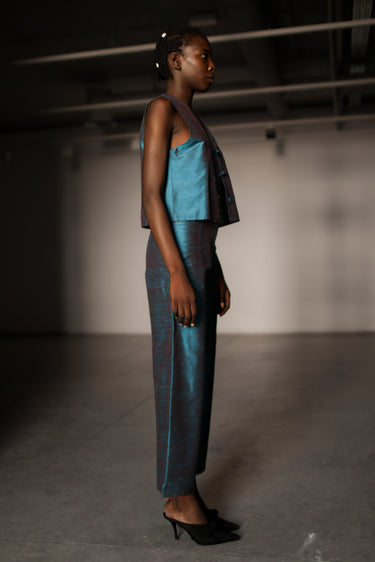 Ira Silk Shantung Pants - Teal Glow