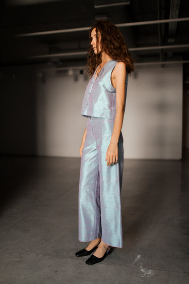 Ira Silk Shantung Pants - Blue blush