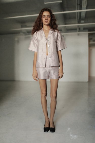 Valentino Silk Shantung Shorts - Pink Grey