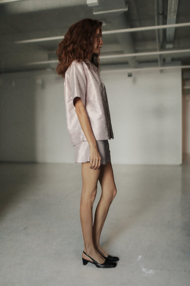 Valentino Silk Shantung Shorts - Pink Grey