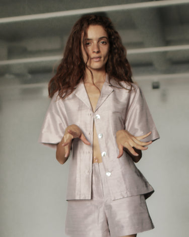 Sandra Silk Shantung Shirt - Pink Grey