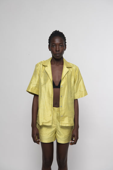 Sandra Silk Shantung Shirt - Lemon