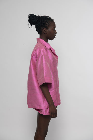 Sandra Silk Shantung Shirt - Barbie Pink