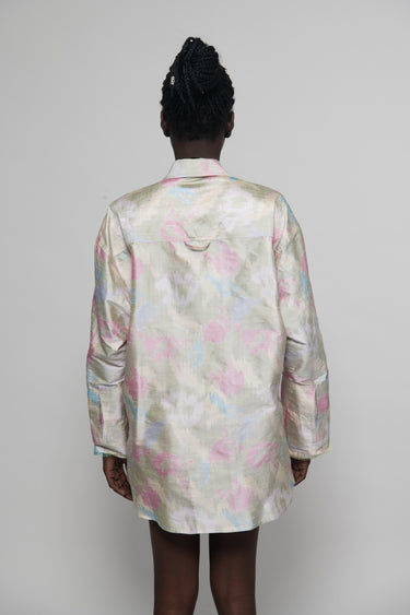 Ellie Silk Shantung Shirt - Green Ikat