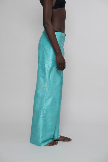 Ira Silk Shantung Pants - Light Turquoise