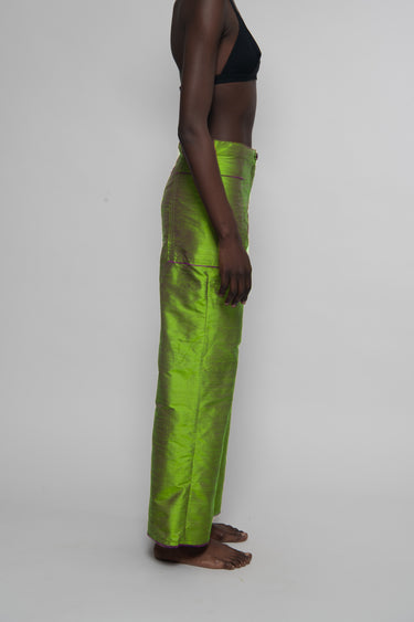 Ira Silk Shantung Pants - Orange green