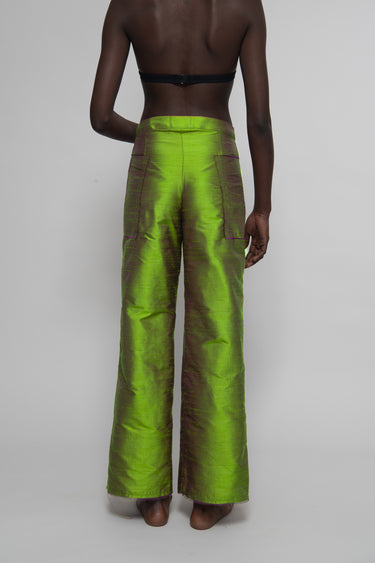 Ira Silk Shantung Pants - Orange green