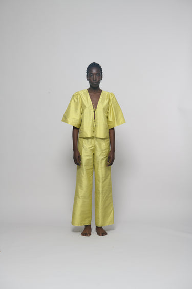 Ira Silk Shantung Pants - Lemon