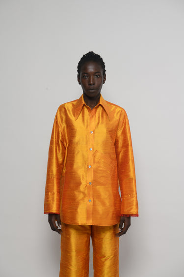 Ellie Silk Shantung Shirt - Sunlit Orange