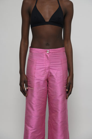 Ira Silk Shantung Pants - Barbie Pink