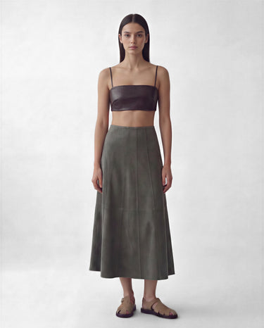 Bianca - Dark Kaki Crosta Midi Skirt
