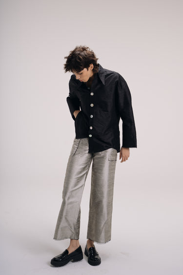 Ira Silk Shantung Pants - Grey Pearl