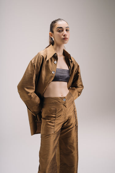 Ira Silk Shantung Pants - Bronze