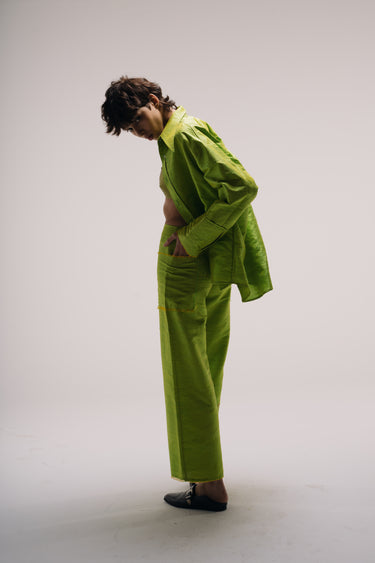 Ira Silk Shantung Pants - Yellow Green