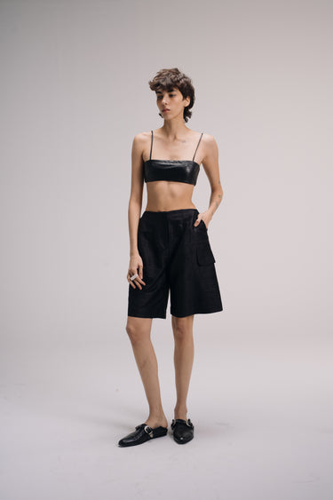 Lina Silk Shantung Shorts - Black