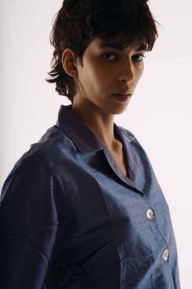 Sandra Silk Shantung Shirt - Petrol Ember