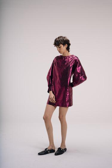 Brigitte Silk Shantung Dress - Shimmer Purple