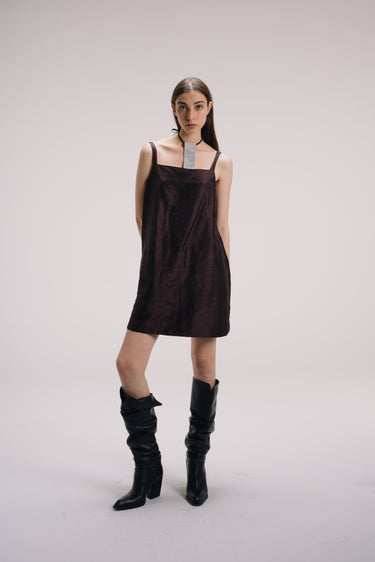 Alice Silk Shantung Mini A line Dress - Chocolate