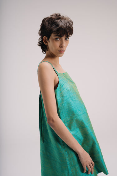 Alice Silk Shantung Mini A line Dress - Magical Turquoise