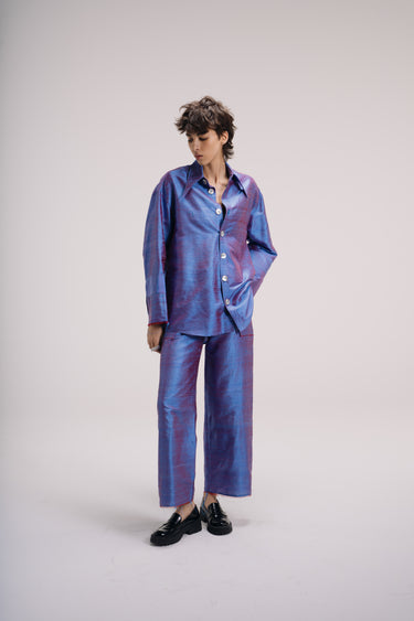 Ellie Silk Shantung Shirt - Petrol Ember
