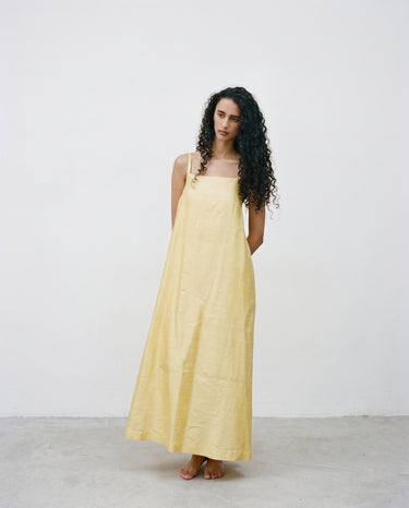 Lucie Long Shantung Silk A line Dress - Soft Yellow