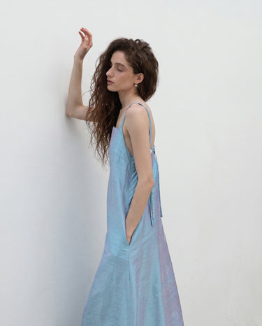 Lucie Long Shantung Silk A line Dress - Light Blush