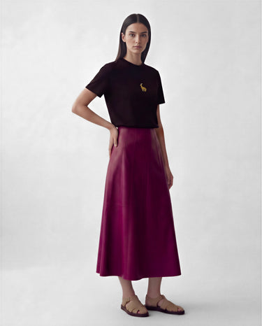 Bianca - Burgundy Midi Leather Skirt