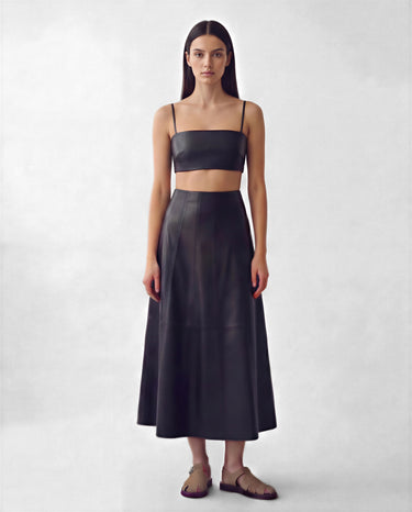 Bianca - Black Midi Leather Skirt