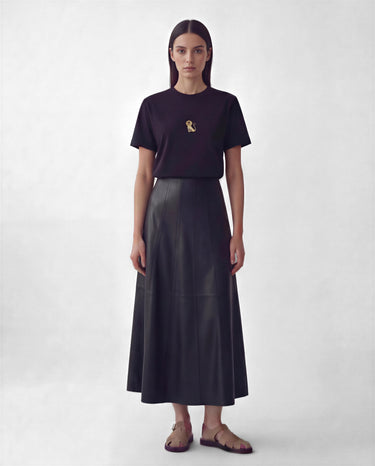 Bianca - Black Midi Leather Skirt