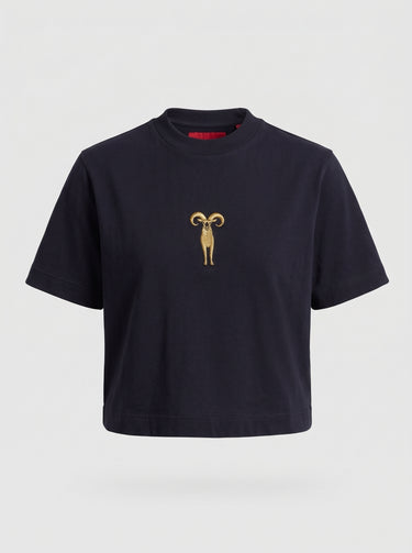 Victoria - Aries Embroidered T-shirt - Black