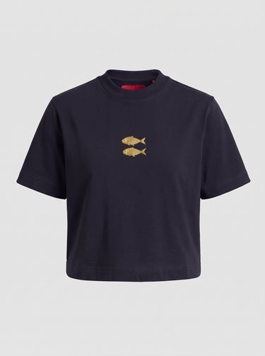 Victoria - Pisces Embroidered T-shirt - Black