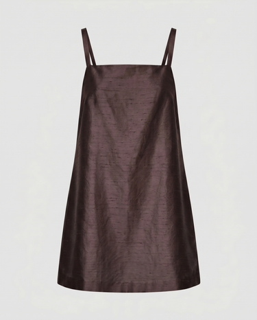 Alice Silk Shantung Mini A line Dress - Chocolate