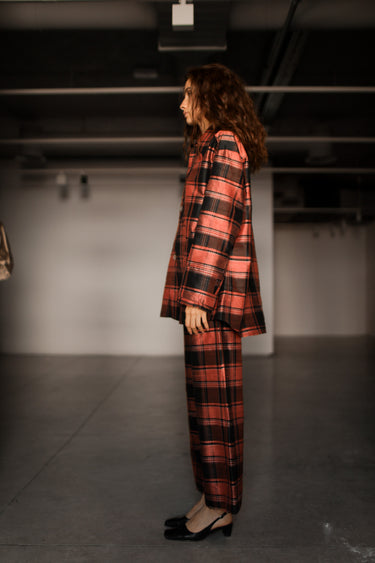 Ellie Silk Shantung Shirt - Salmon plaid