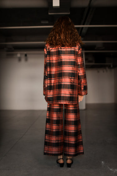 Ira Silk Shantung Pants - Salmon Plaid