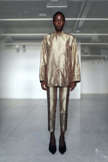 Ellie Silk Shantung Shirt - Antique Gold