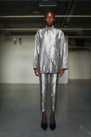 Idil Silk Shantung Pants - Pearl