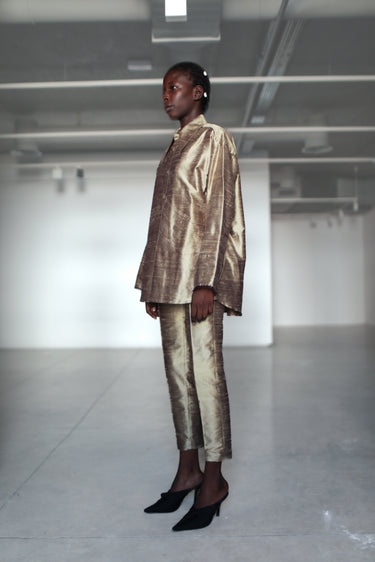 Ellie Silk Shantung Shirt - Antique Gold