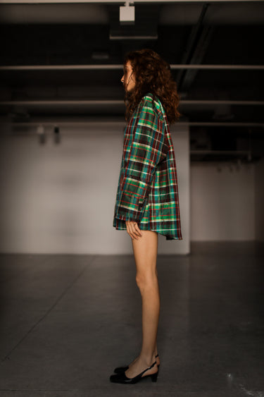 Ellie Silk Shantung Shirt - Dark plaid