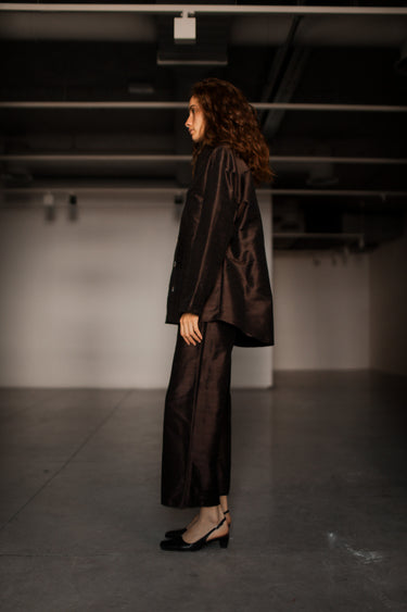 Ellie Silk Shantung Shirt - Chocolate