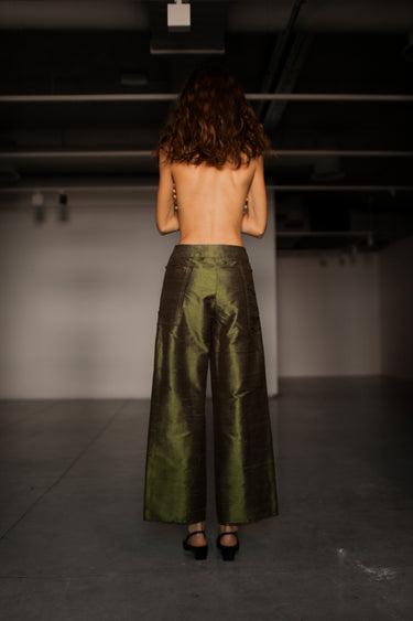 Ira Silk Shantung Pants - Olive green