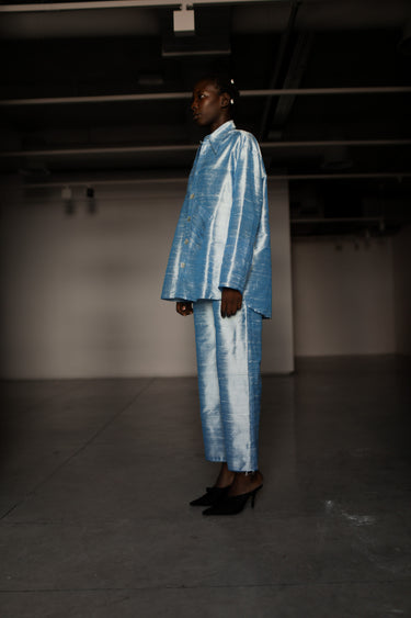 Ira Silk Shantung Pants - Denim white