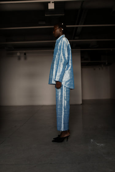 Ira Silk Shantung Pants - Denim white